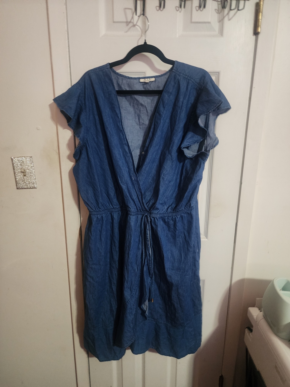 Chambray Drawstring Waist Dress - Blue
